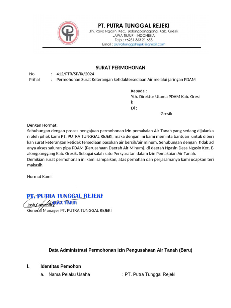 Surat PDAM | PDF