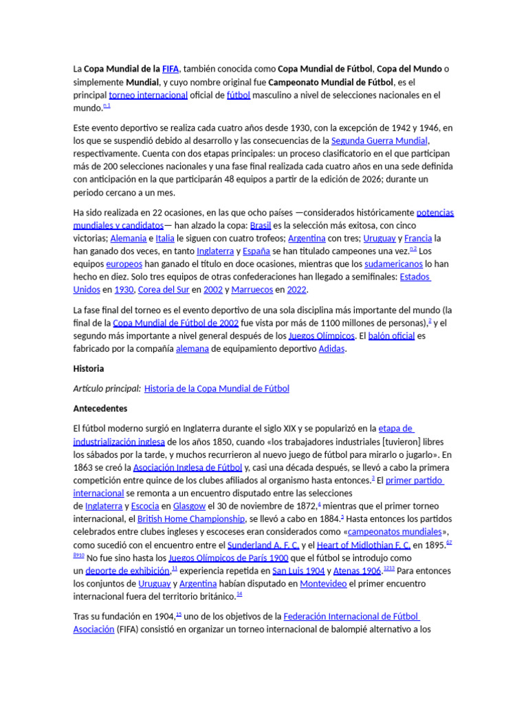 Historia de la Copa Mundial de Fútbol | PDF | FIFA Copa del Mundo ...