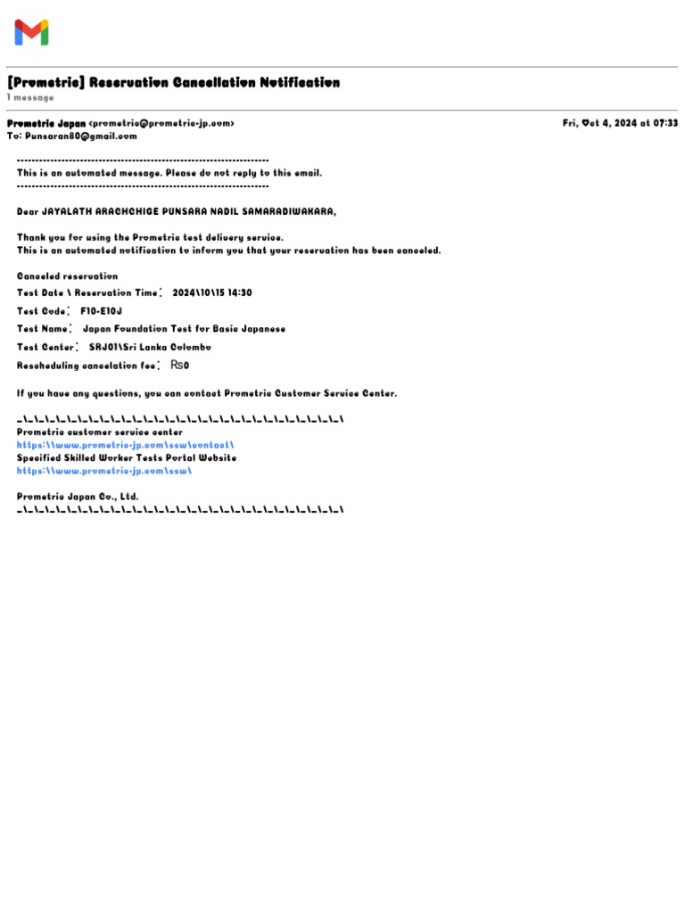 Prometric Test Cancellation Notice | PDF | Technology & Engineering