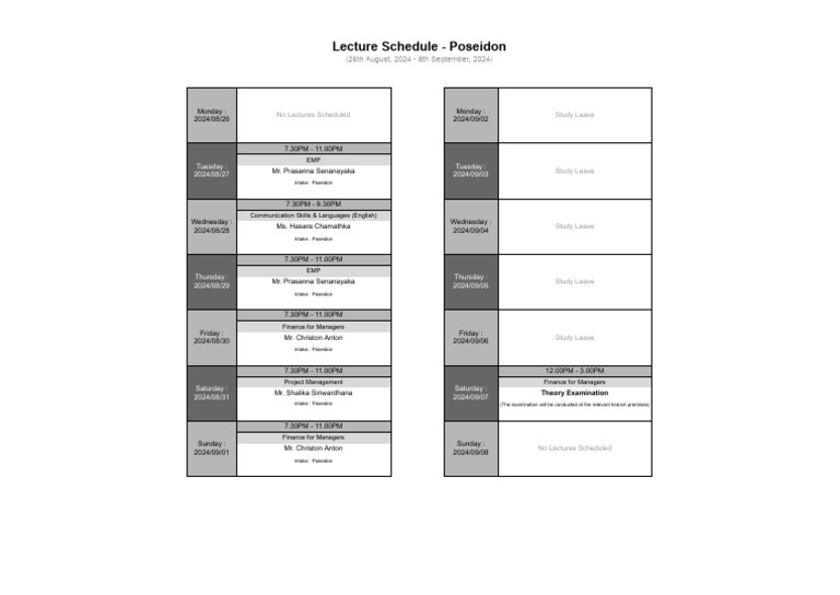 Lecture Schedule Pdf