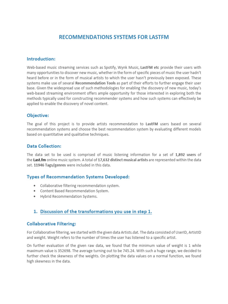 LastFM Artist Recommendation Systems | PDF | Accuracy And Precision ...