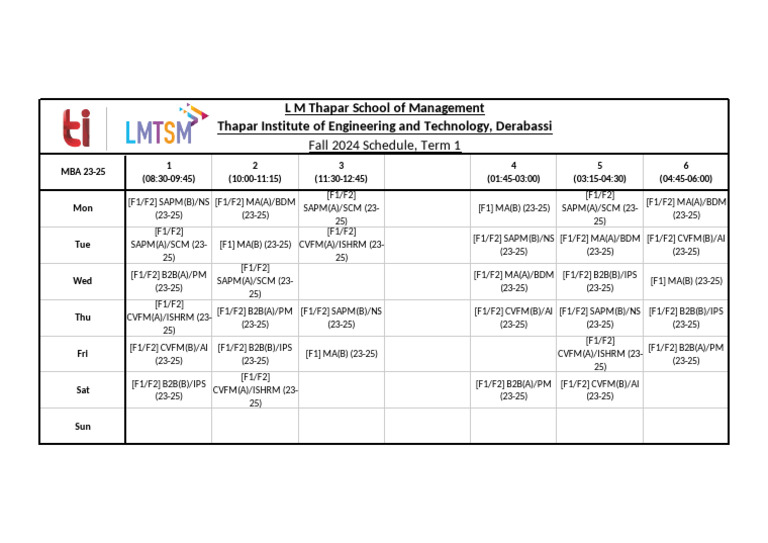 MBA 2023-25 Fall 24 Schedule - T1 | PDF | Technology & Engineering