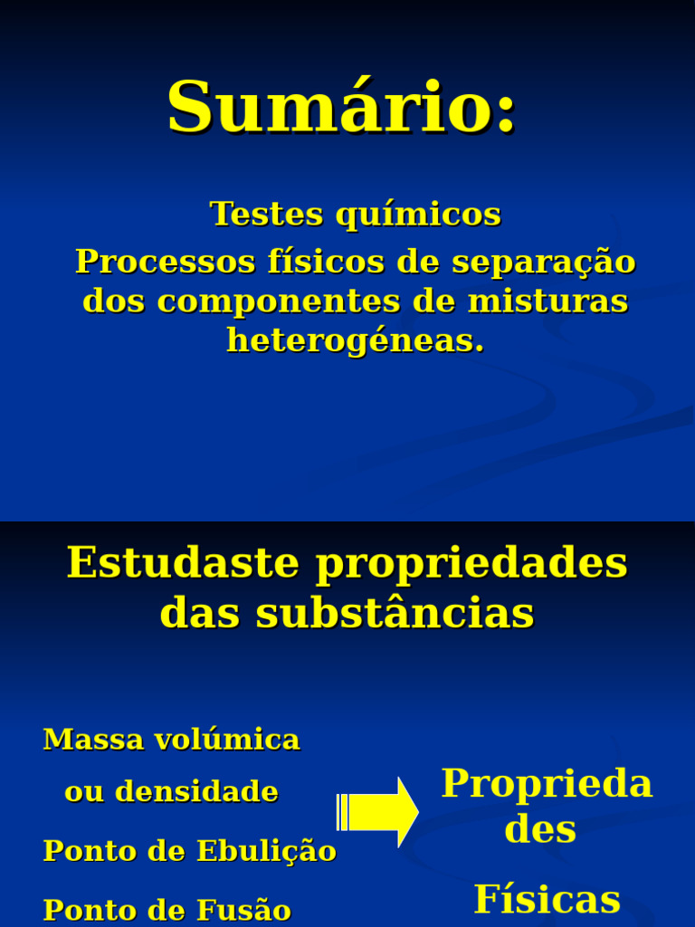 Testes Químicos. Processos Físicos de Separação Dos Componentes de ...