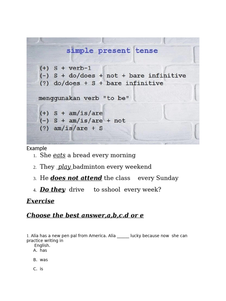 Simple Present Tense Soal Pdf