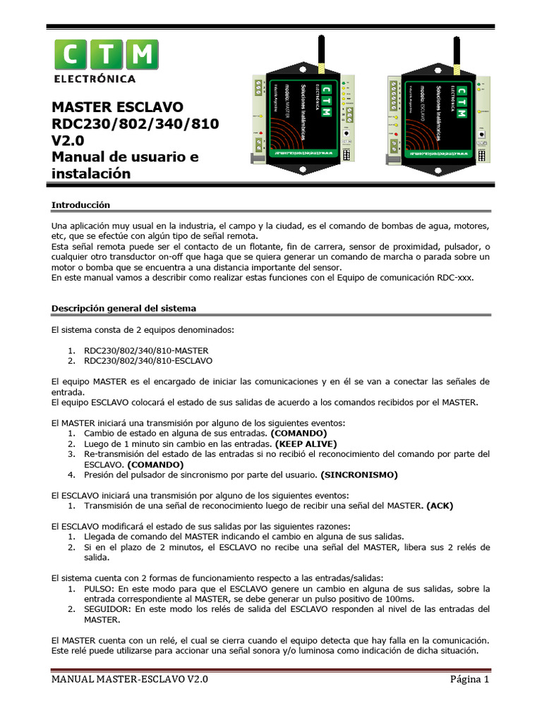 Manual de Usuario Master-Esclavo V2.0 | PDF | Relé | Ingenieria Eléctrica