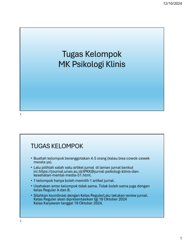 Tugas Review Jurnal Psikologi Klinis | PDF