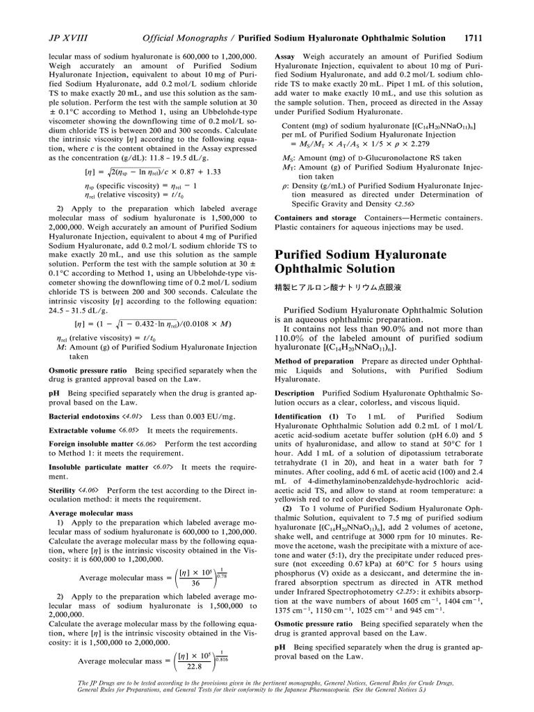 Purified Sodium Hyaluronate Monograph | PDF | Sodium Hydroxide | Solubility