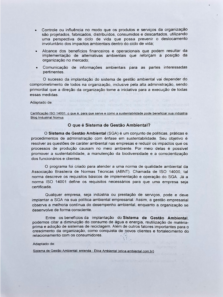 ISO 14001 e Sistema de Gestão Ambiental (SGA) - Pág.2 | PDF