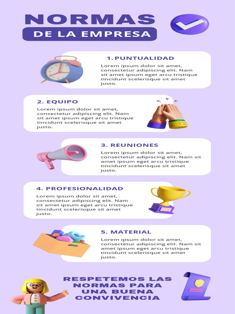 Infografía Normas de Empresa Formas 3D Lila | PDF