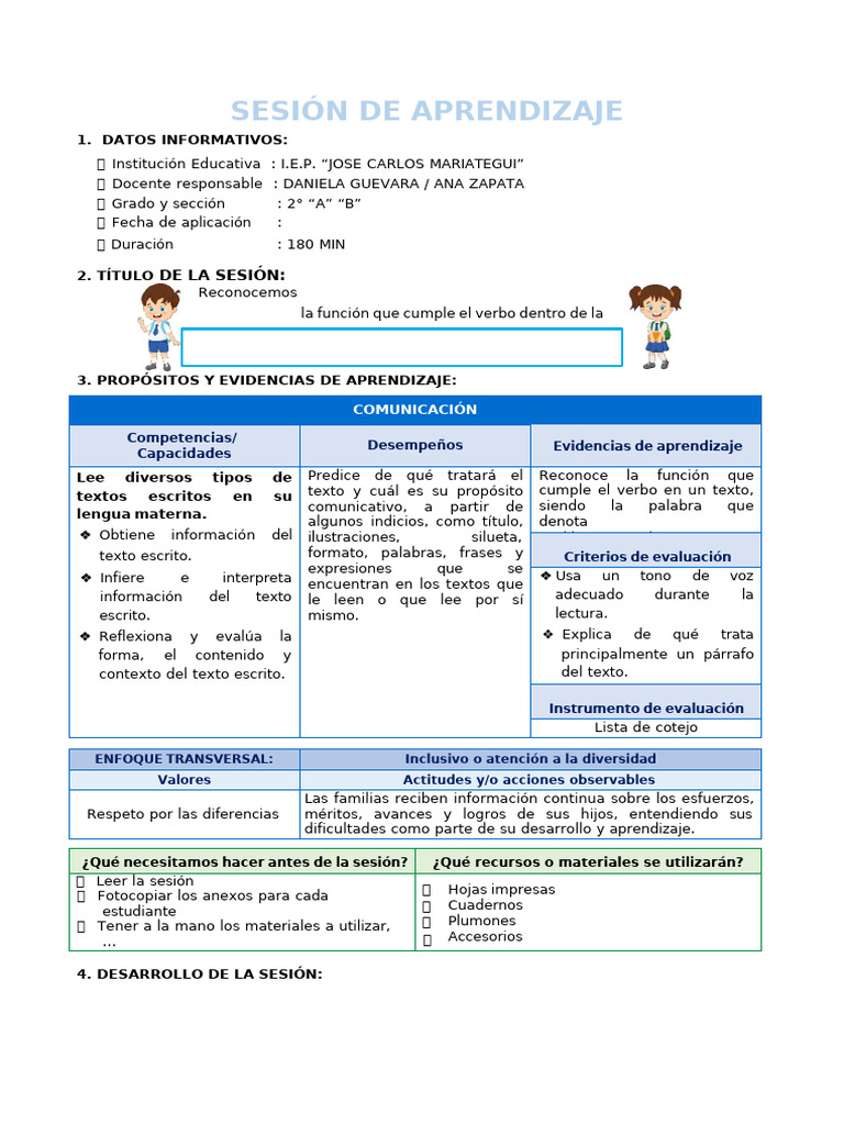 sesiondeaprendizajeelverbo 2 PDF Evaluación Aprendizaje