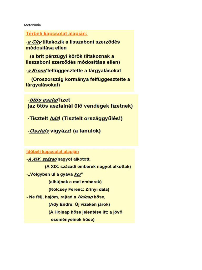 Metonímia Példák | PDF