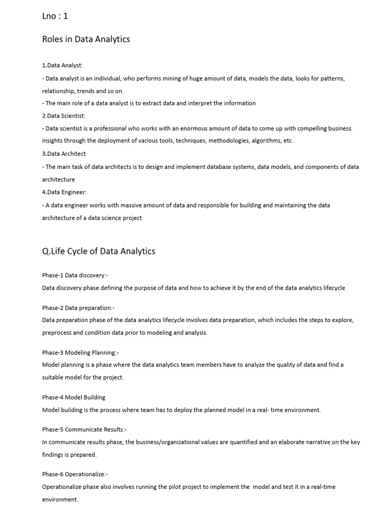 Data Analytics Roles and Processes Explained | PDF | Data Analysis ...