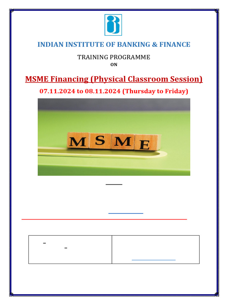 MSME Financing Training Program 2024 | PDF | Small And Medium Sized ...