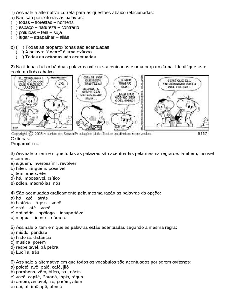Atividades Sobre Acentuação Gráfica 7 Ano Com Gabarito – MHWJLJ