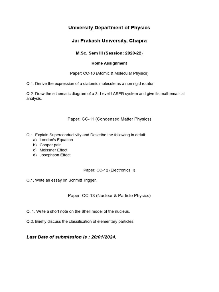 M.Sc. Physics Home Assignment Guide | PDF | Technology & Engineering