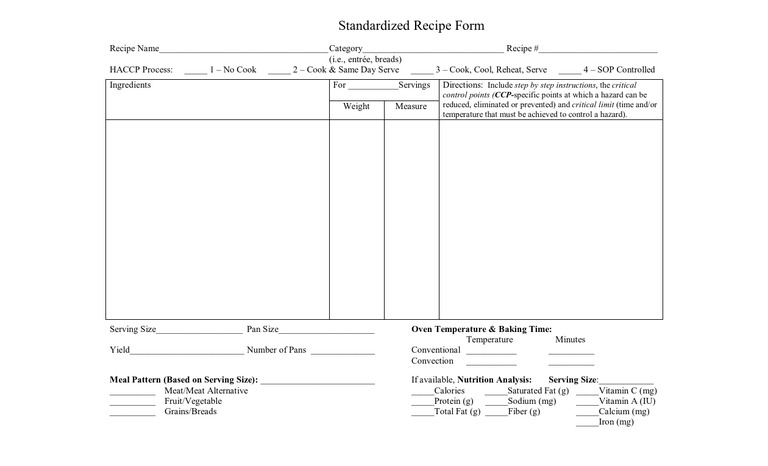 Standardized Recipe Form | PDF