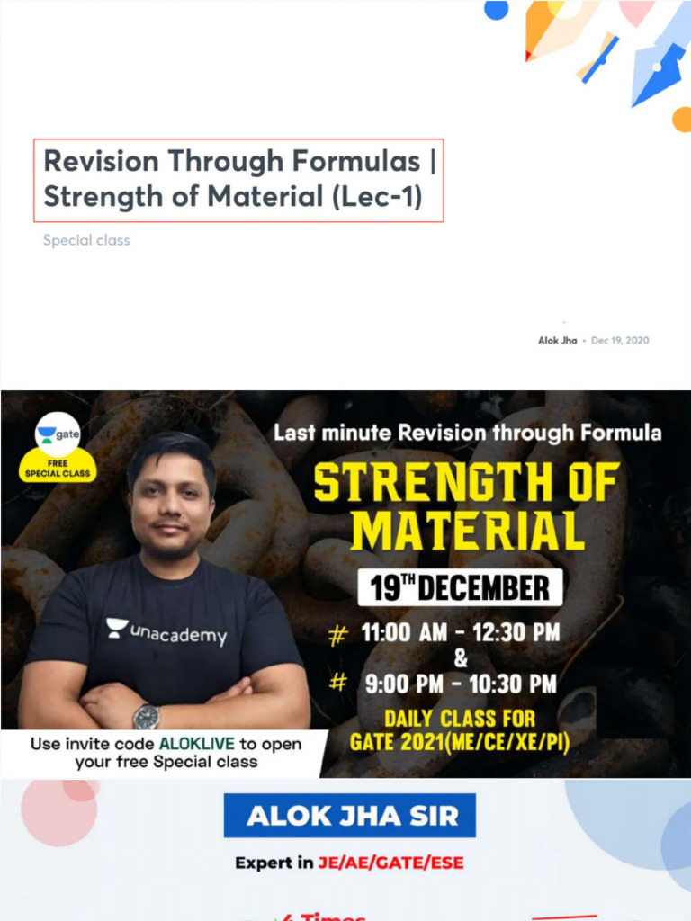 Revision Through Formulas Strength of Material Lec1 With Anno | PDF