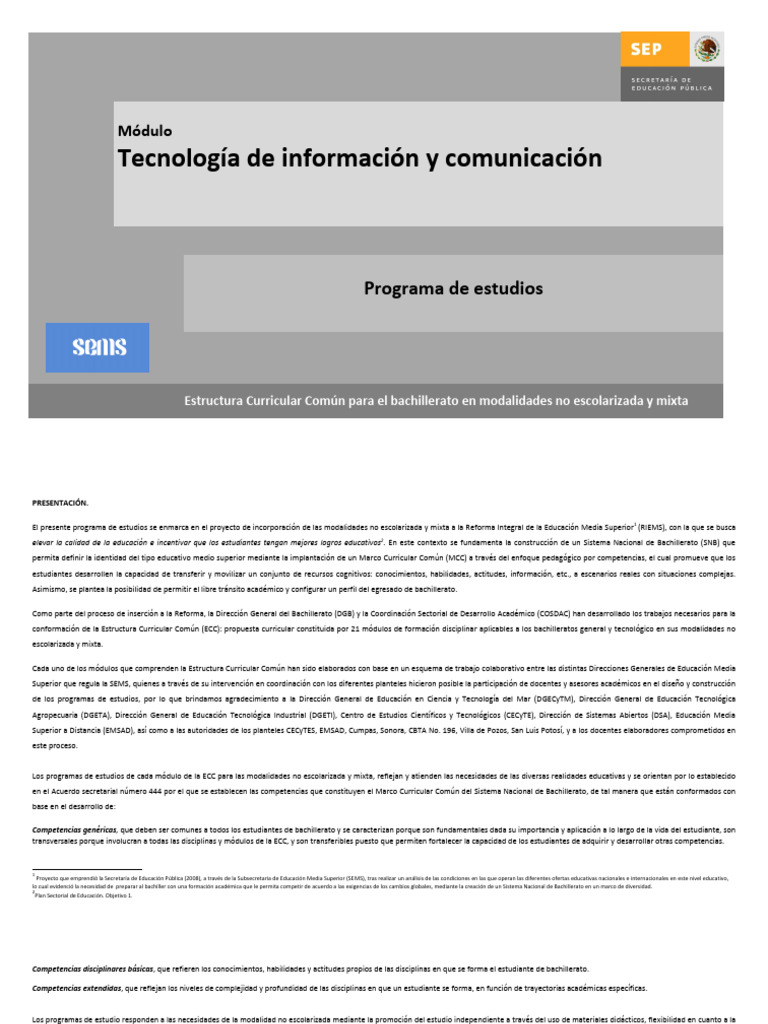 Módulo de TIC para Bachillerato No Escolarizado | PDF | Internet ...