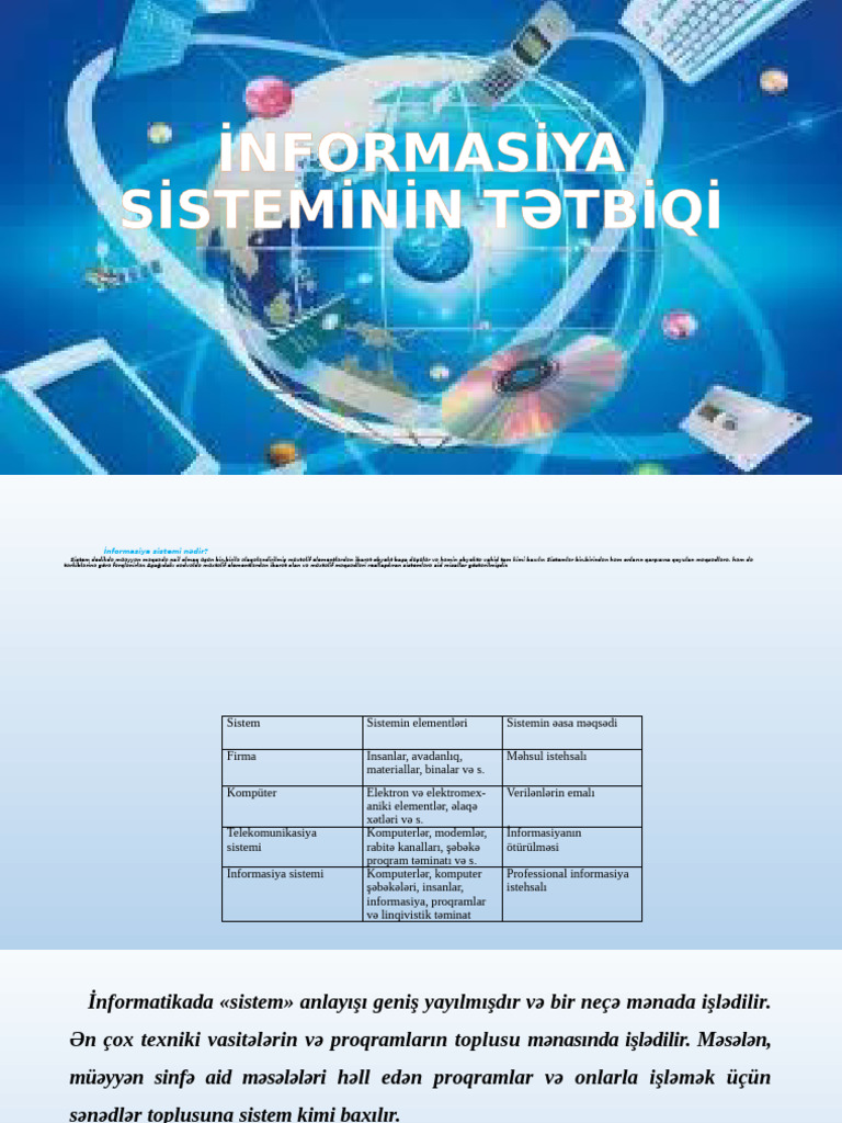 İnformasi̇ya Si̇stemi̇ni̇n Tətbi̇qi̇ | PDF