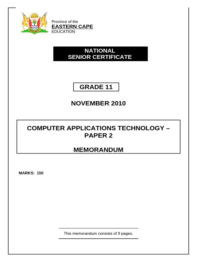 Grade 11 Computer Applications Tech Exam Memo | PDF | Computer File ...