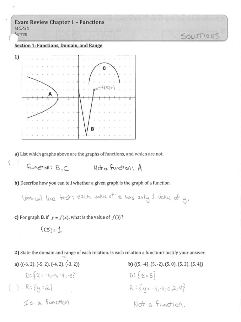 Exam Review Chapter 1 Functions SOLUTIONS | PDF