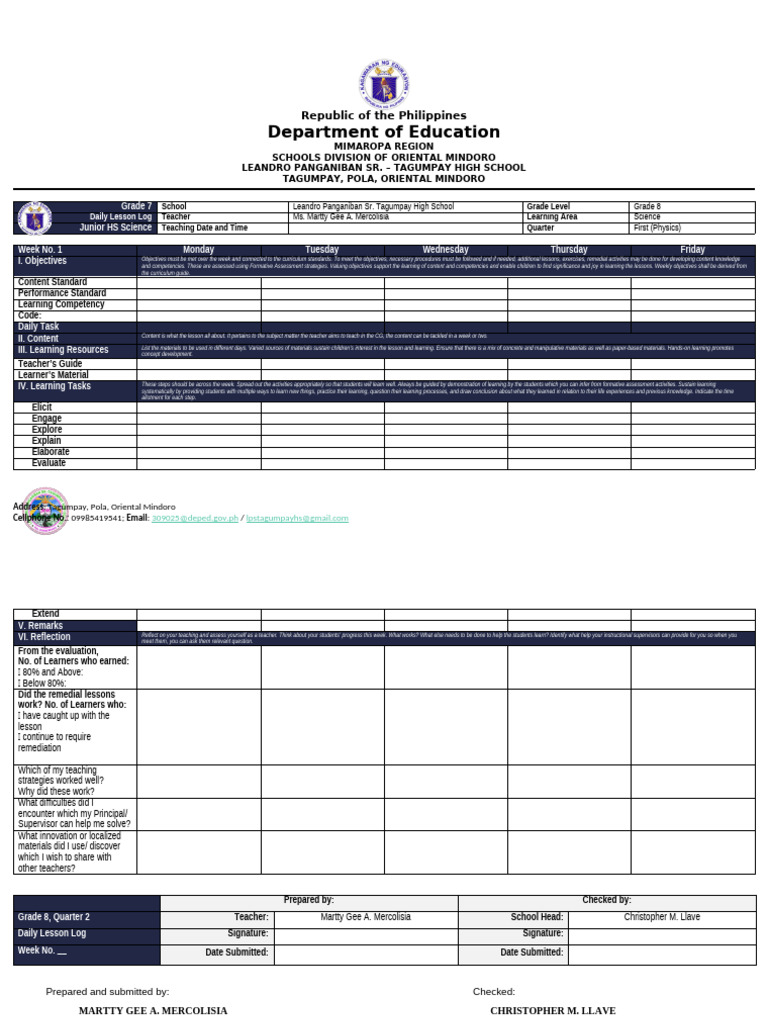 DLL Weekly Format 7e's - Version 2 | PDF | Teachers | Learning