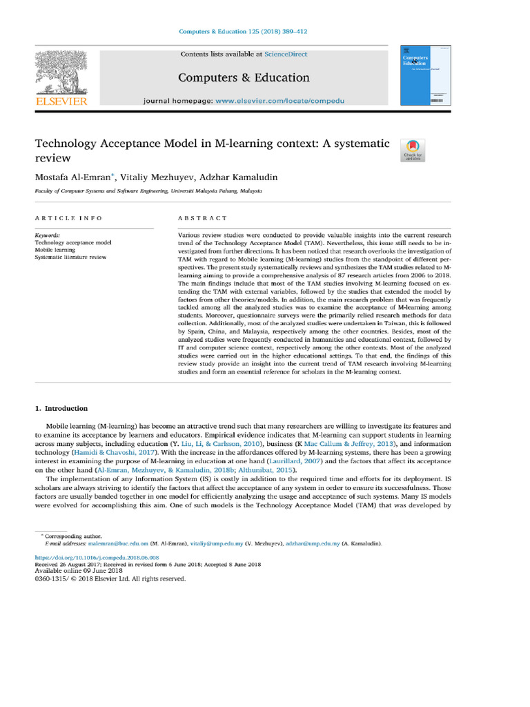 M. Al-Emran - Technology Acceptance Model in M-Learning Context - A ...