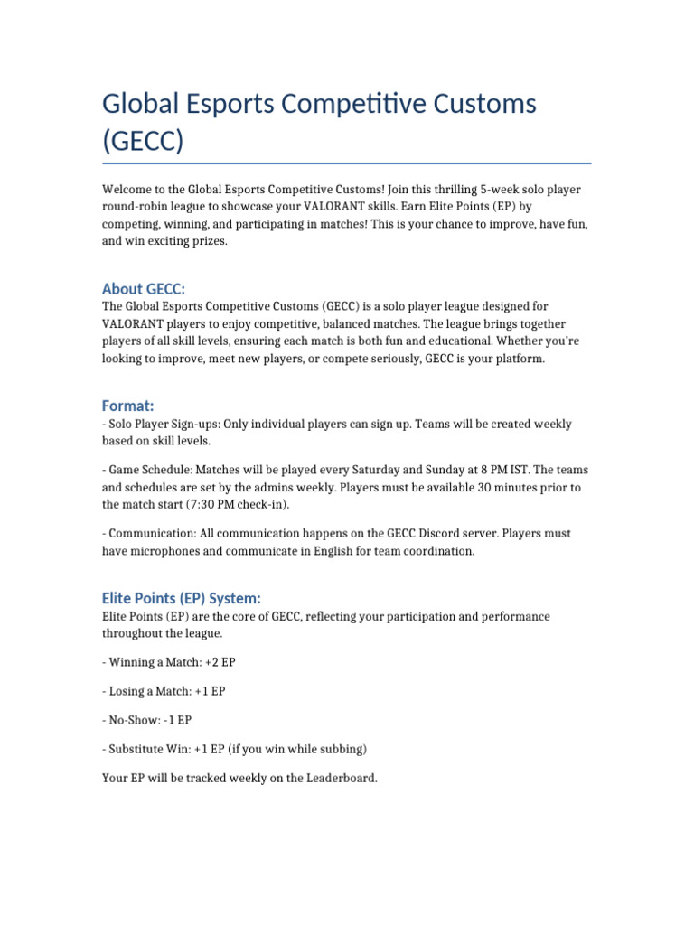 Global Esports Competitive Customs | PDF