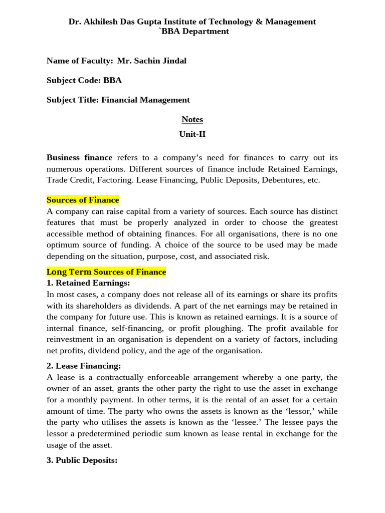 FM Unit 2 Notes | PDF | Cost Of Capital | Capital Structure