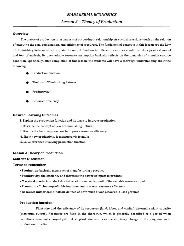 Understanding Production Efficiency | PDF | Profit (Economics ...