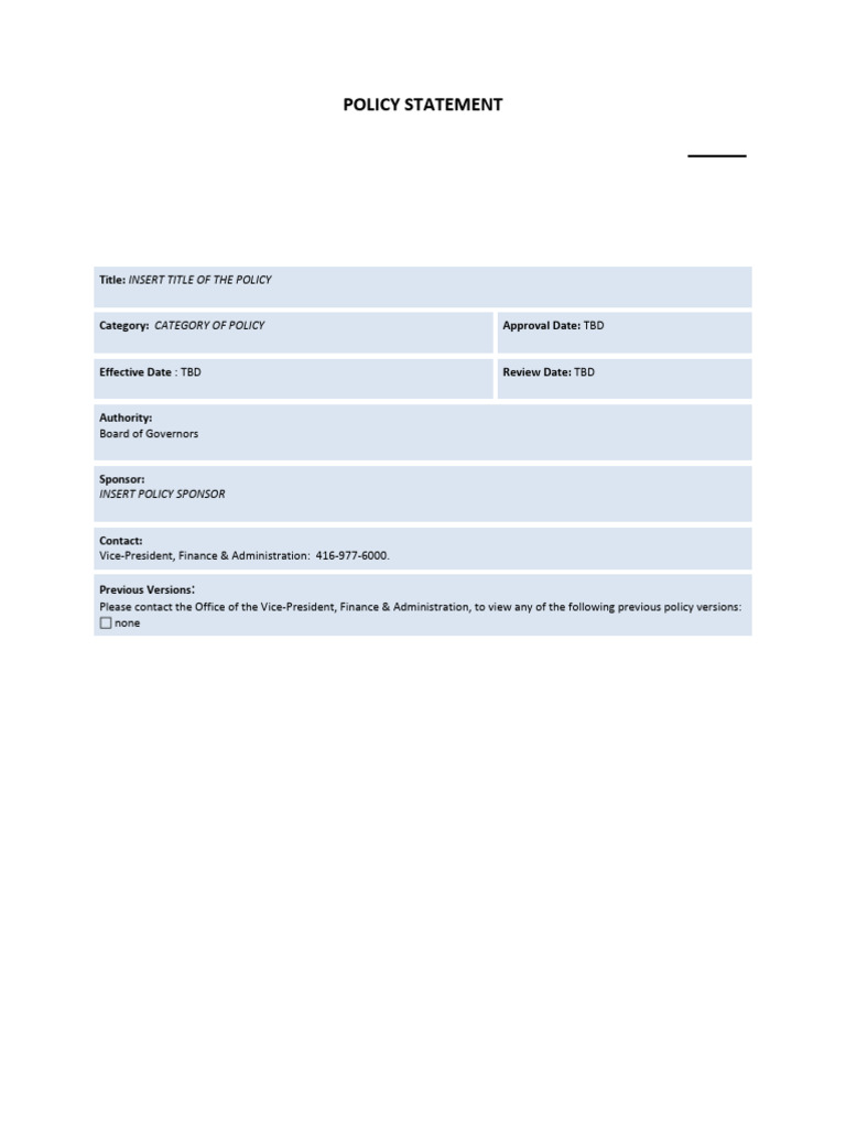 Policy Statement Template Guide | PDF | Policy