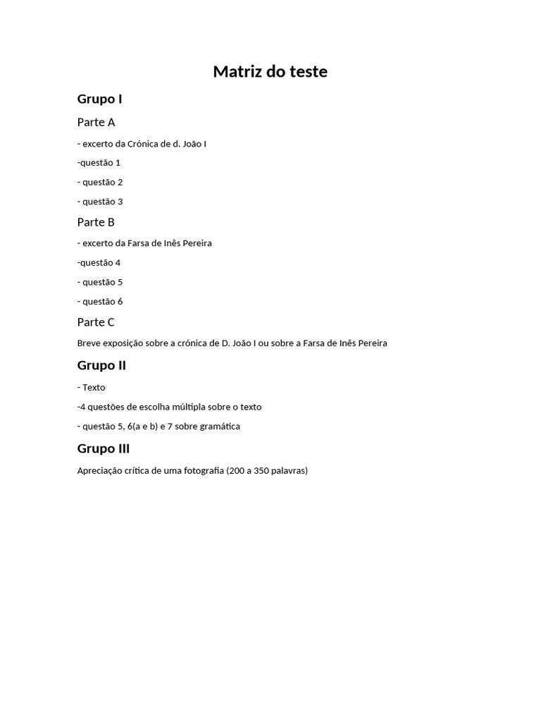 Matriz Do Teste2 - Janeiro | PDF