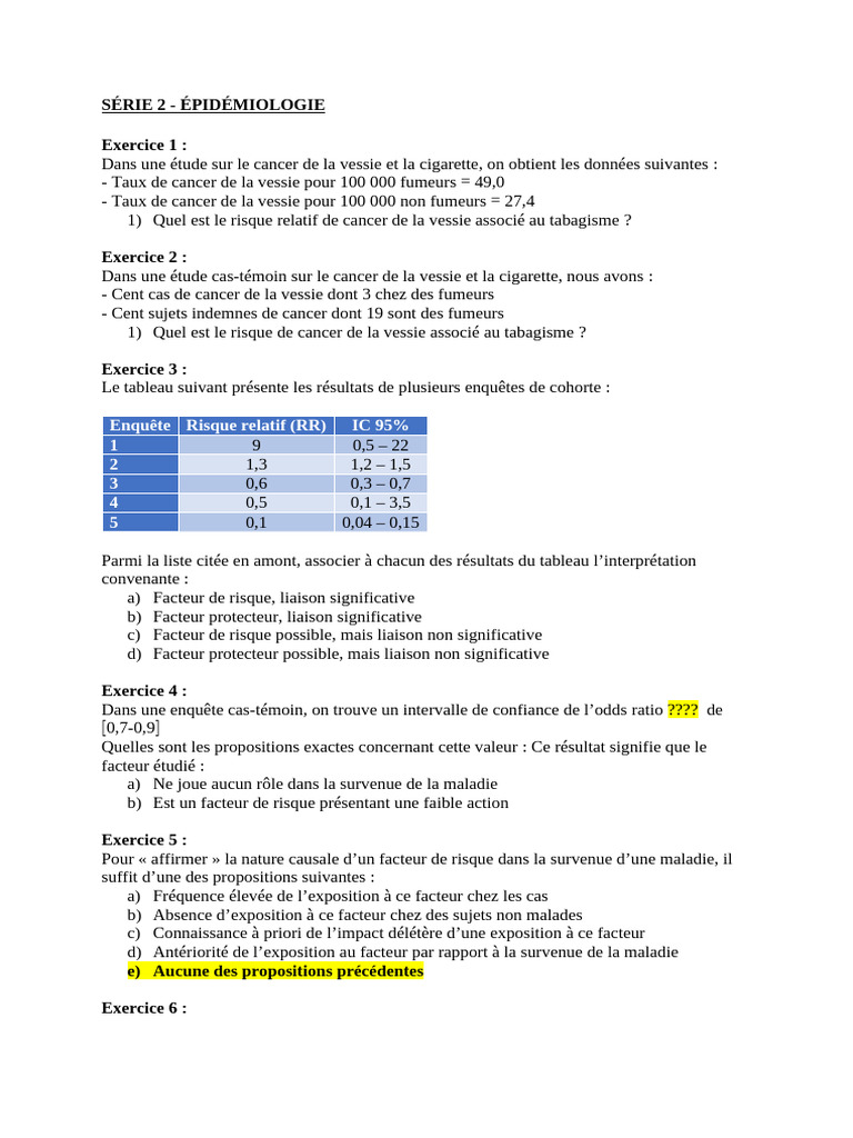 Exercices Corrigs d'pidmiologie | PDF | Risque relatif | Cancer