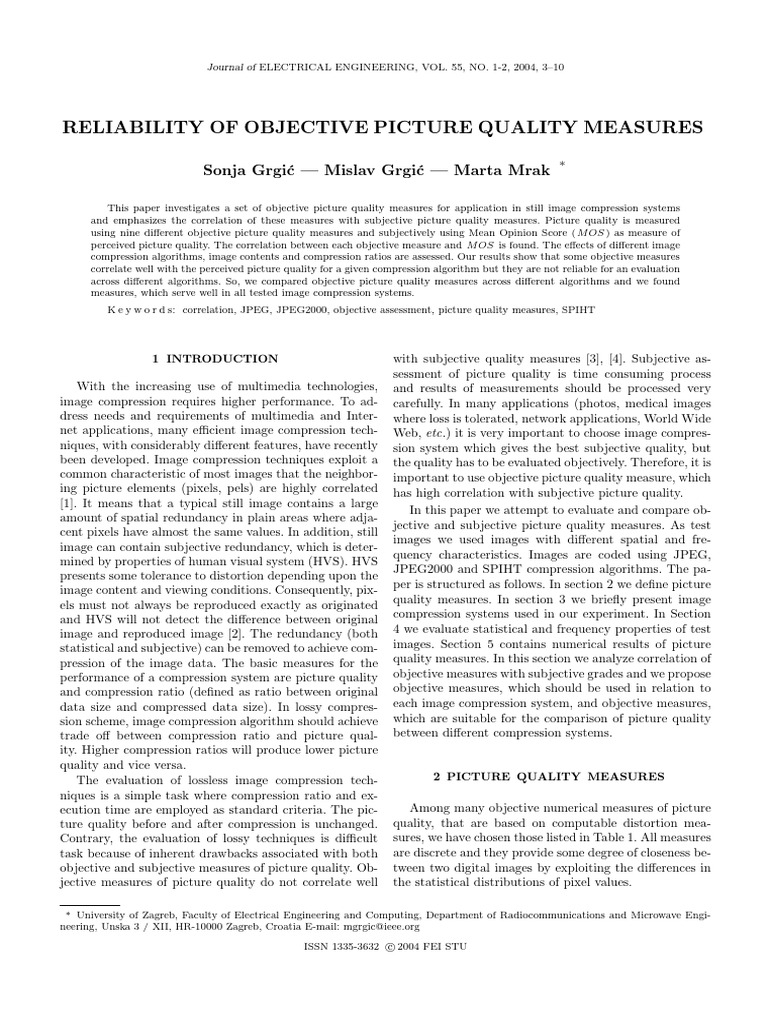 Objective Picture Quality Measures | PDF | Data Compression | Image ...