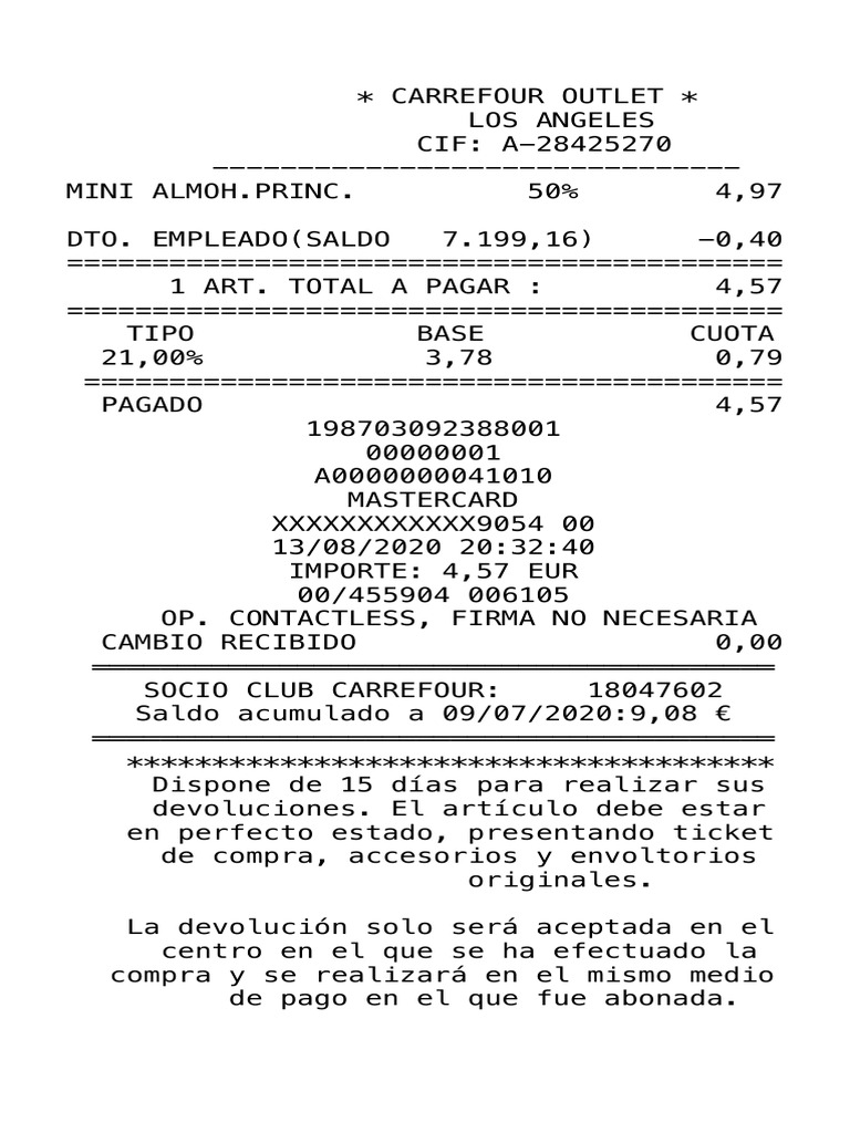 Saldo y compra en Carrefour Outlet | PDF