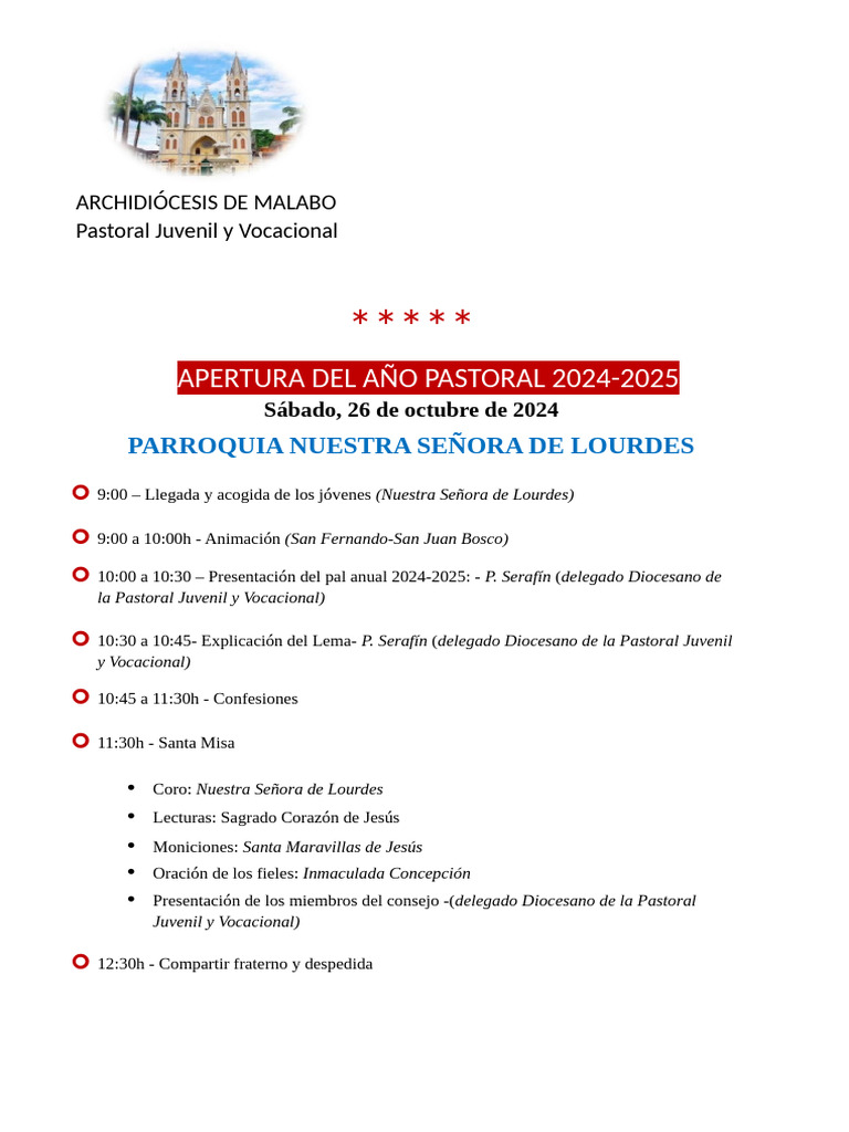 Apertura Pastoral Juvenil y Vocacional 2024-2025 | PDF | Religión y ...