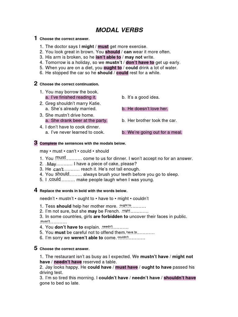 Understanding Modal Verbs: Exercises & Answers | PDF | Grammar ...
