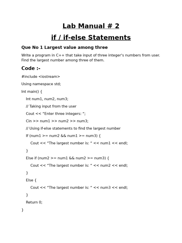 C++ If-Else Programming Examples | PDF | Namespace | Integer (Computer ...