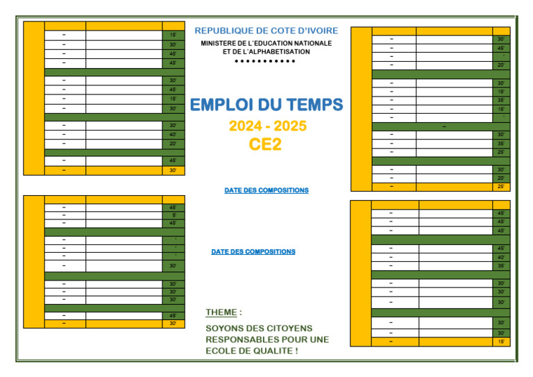 Emploi du temps CE2 2024-2025 | PDF