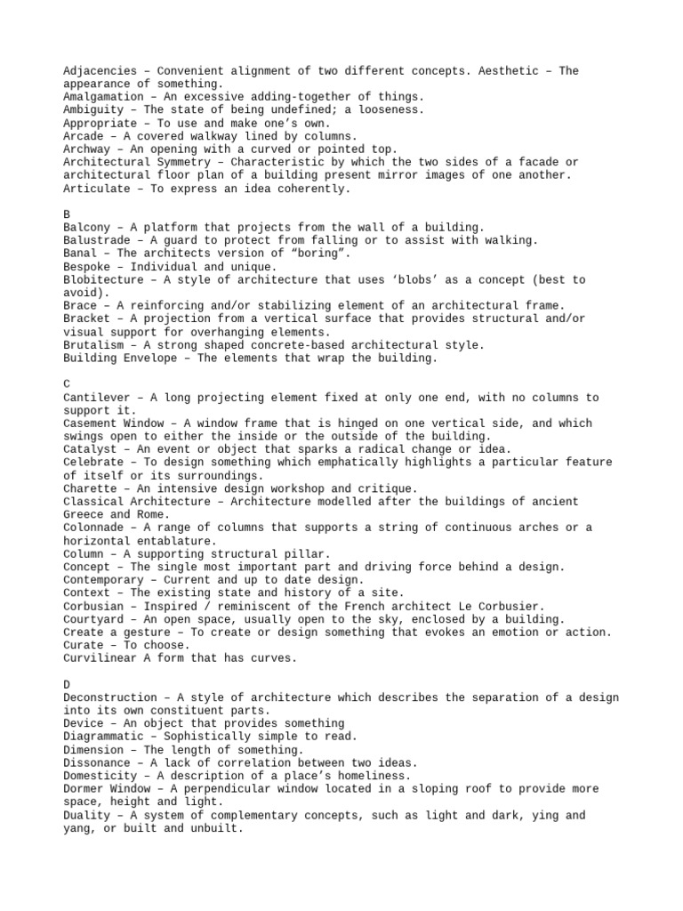 Architectural Terminology Glossary | PDF | Column | Architectural Elements