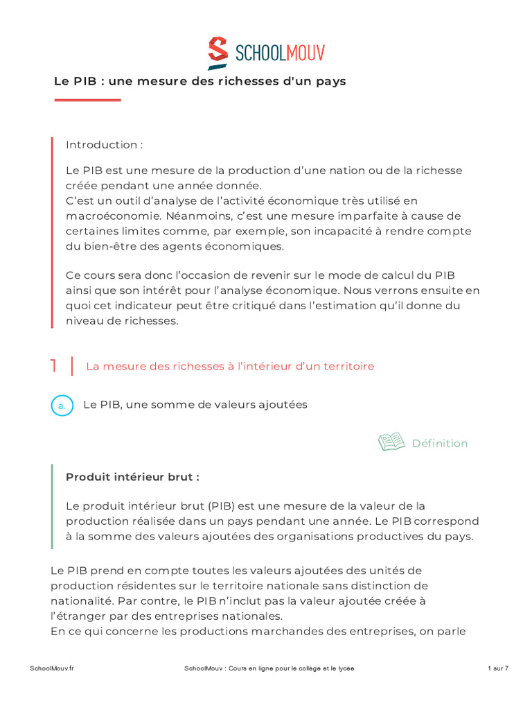 Comprendre le PIB : Définitions et Critiques | PDF | Produit intérieur ...