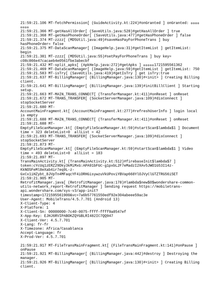 MobileTrans App Log Analysis | PDF | Network Socket | Computing