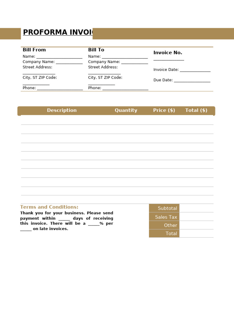Proforma Invoice Template for Billing | PDF | Finance & Money Management