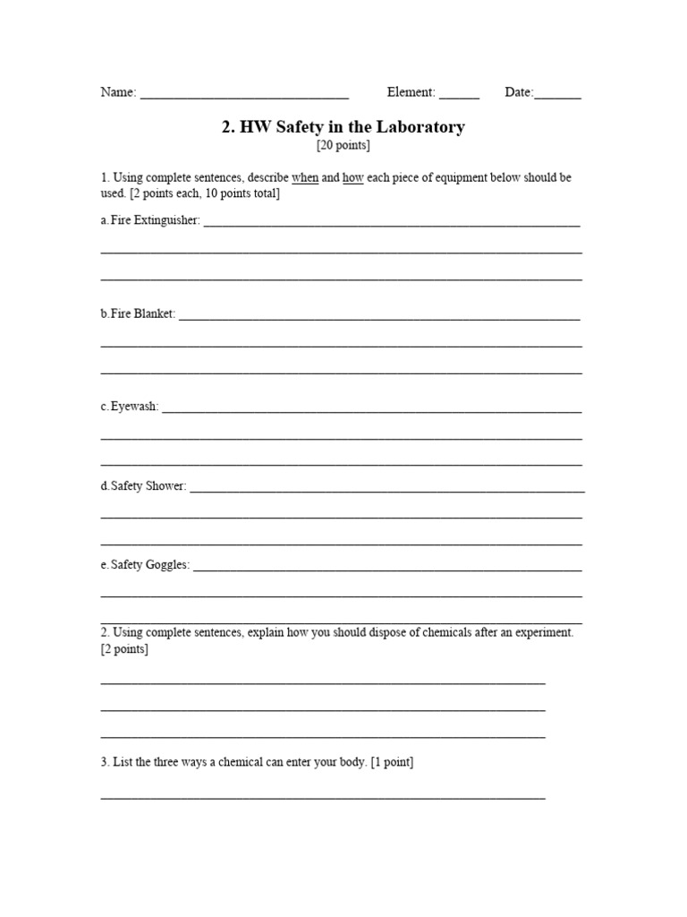 2 HW Lab Safety | PDF | Hazards | Occupational Safety And Health