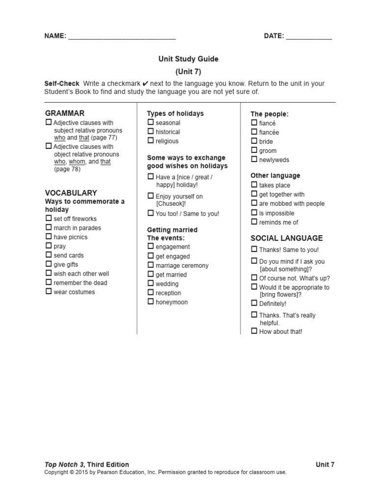 UNIT 07 Unit Study Guide | PDF | Wedding | Engagement