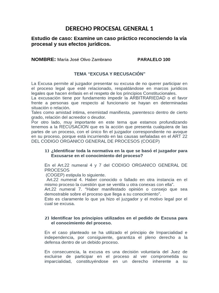 Excusa y Recusación en Derecho Procesal | PDF | Debido al proceso | Ley ...