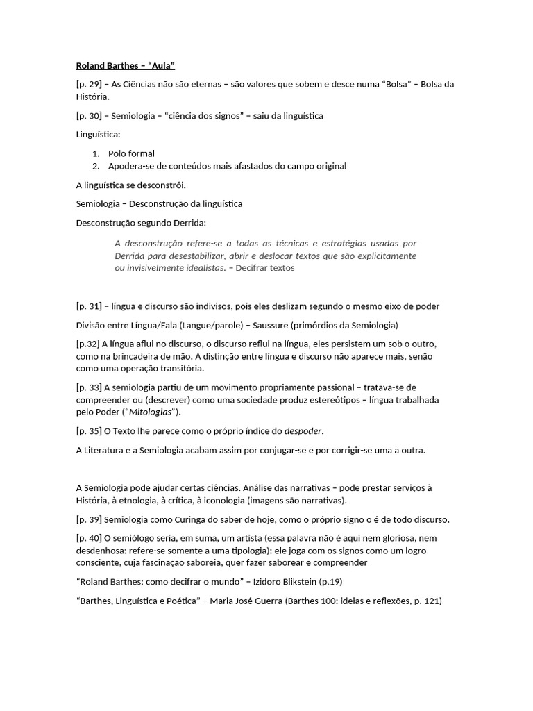 Aula sobre Semiologia de Barthes | PDF | Artes Linguísticas e Disciplina