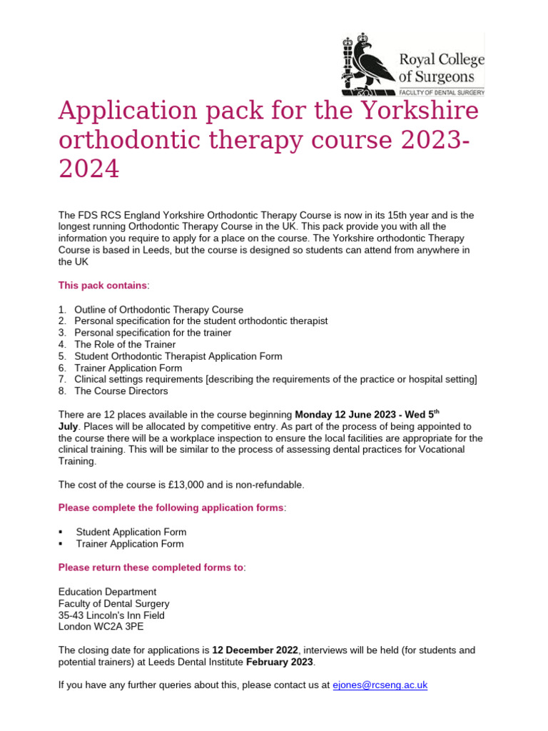Yorkshire Orthodontic Therapy Course 2023 | PDF | Orthodontics | Nursing