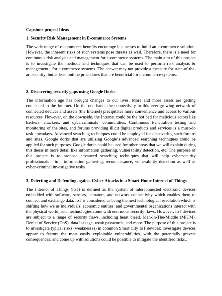Cybersecurity Capstone Project Ideas | PDF | Security | Computer Security