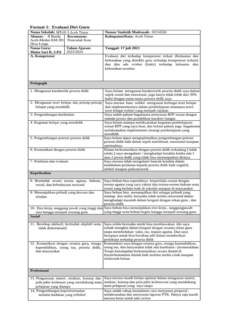 Evaluasi Diri dan Rencana PPGP Guru | PDF